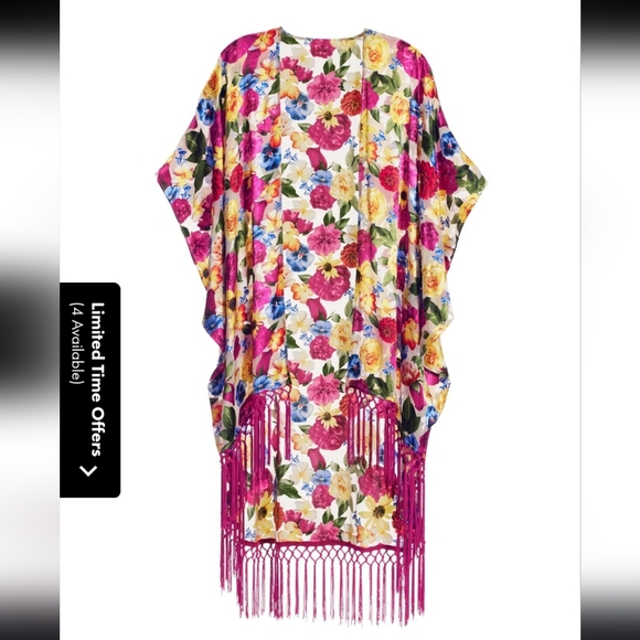 Boston Proper Women's XS/S Novelty Fringe Kimono Jacket Floral Boho Cove… - Picture 2 of 7